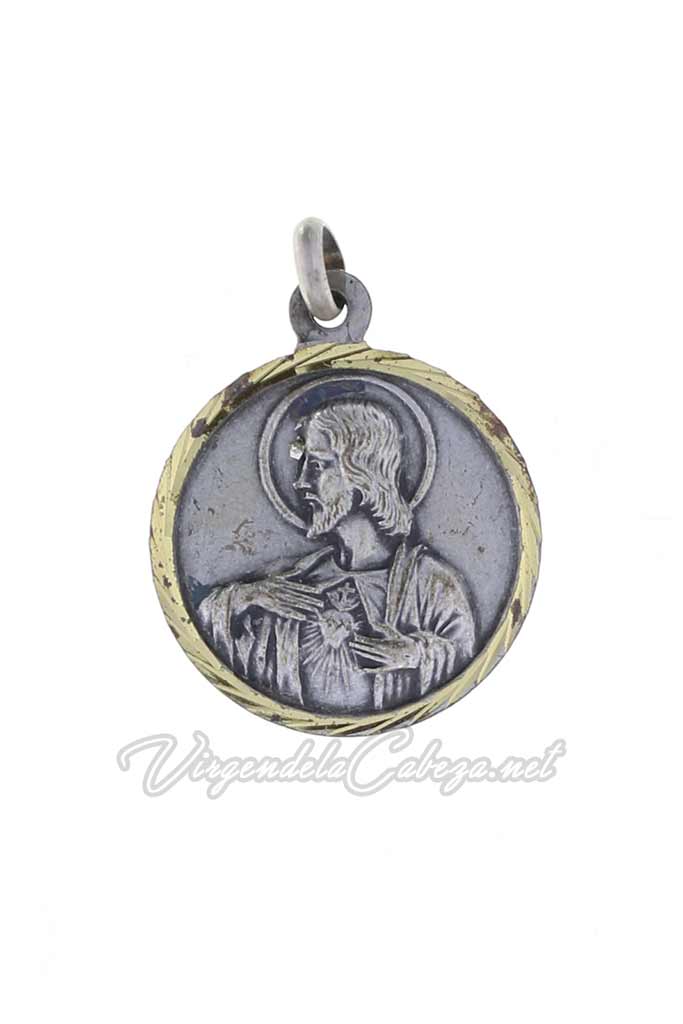Medalla redonda antigua Virgen, reverso Jesús