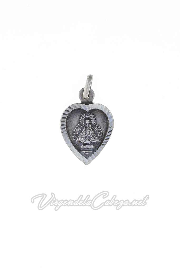 medalla pequeña antigua Virgen forma corazón