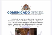 Comunicado toma posesión nuevo presidente cofradía Matriz